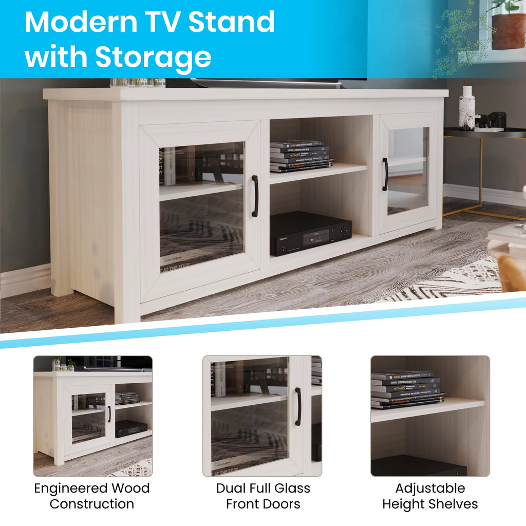 White Wash TV Stand with Glass Doors and Adjustable Shelves L393546