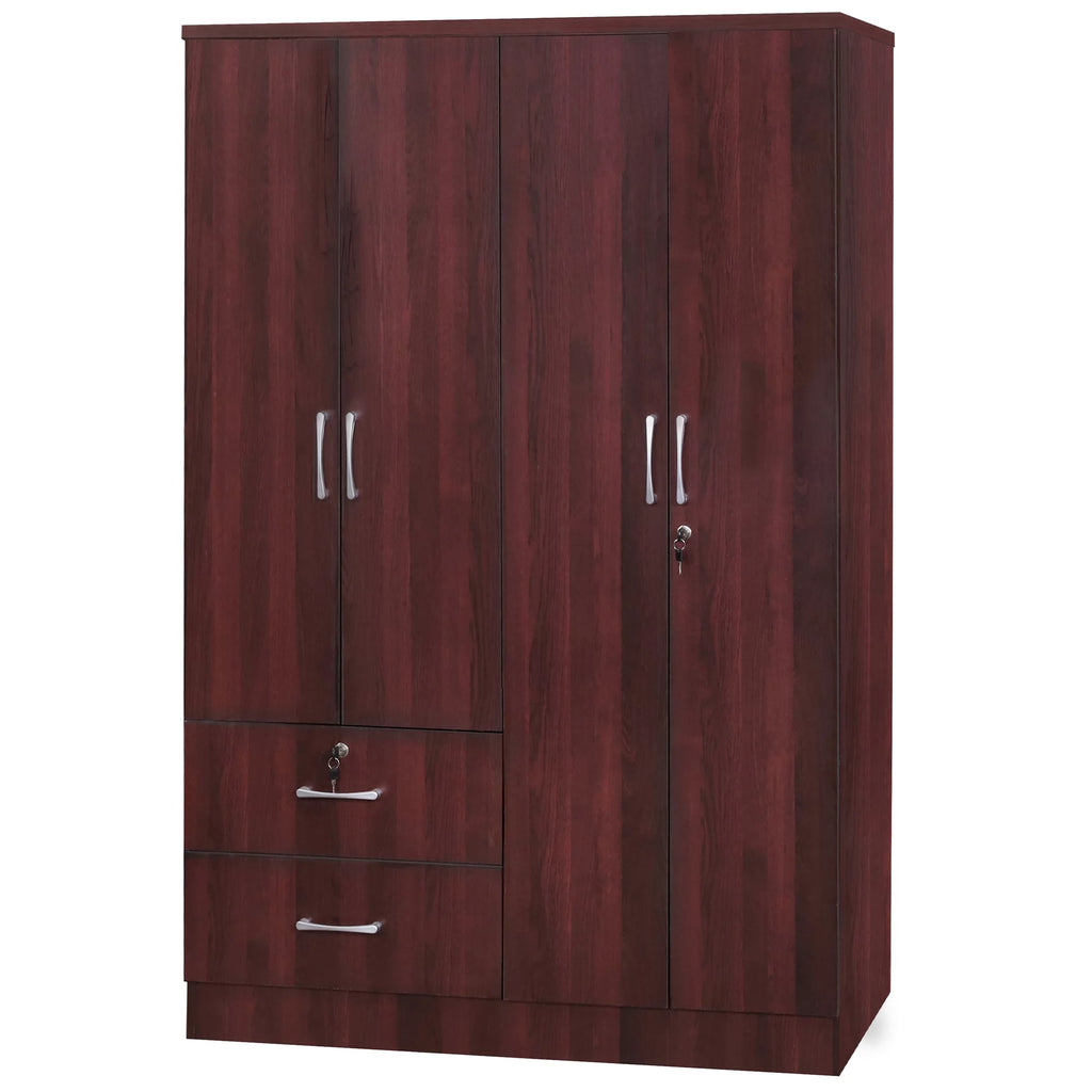 Wood 4 Doors 2 Drawers Armoire in Mahogany D6741