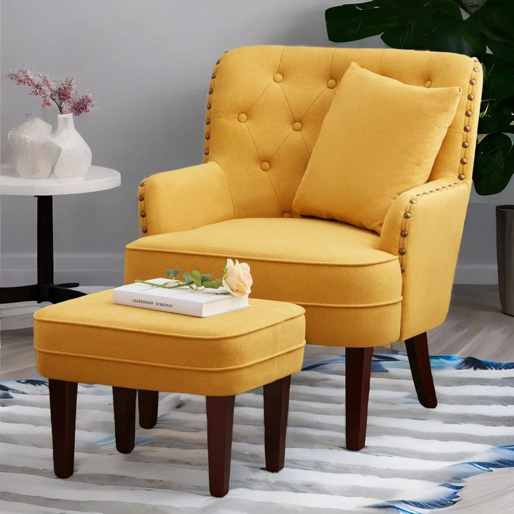 Yellow Upholstered Accent Chair with Ottoman Q2343