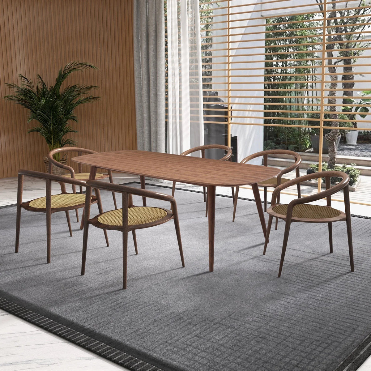 Large Walnut Wood Dining Table with Solid Wood Legs J3691
