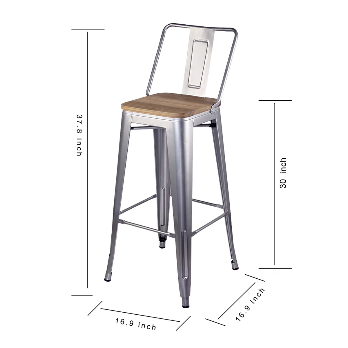30 Inch Silver Counter Height Metal Barstools with Wood Seat, Set of 2 A5024
