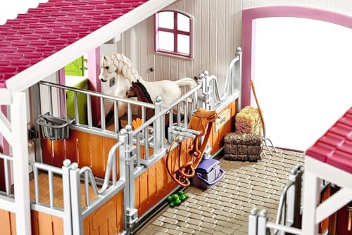 Horse Toy Playset with Rider, 2 Horses, Barn and Farm Figurine Accessories Y254