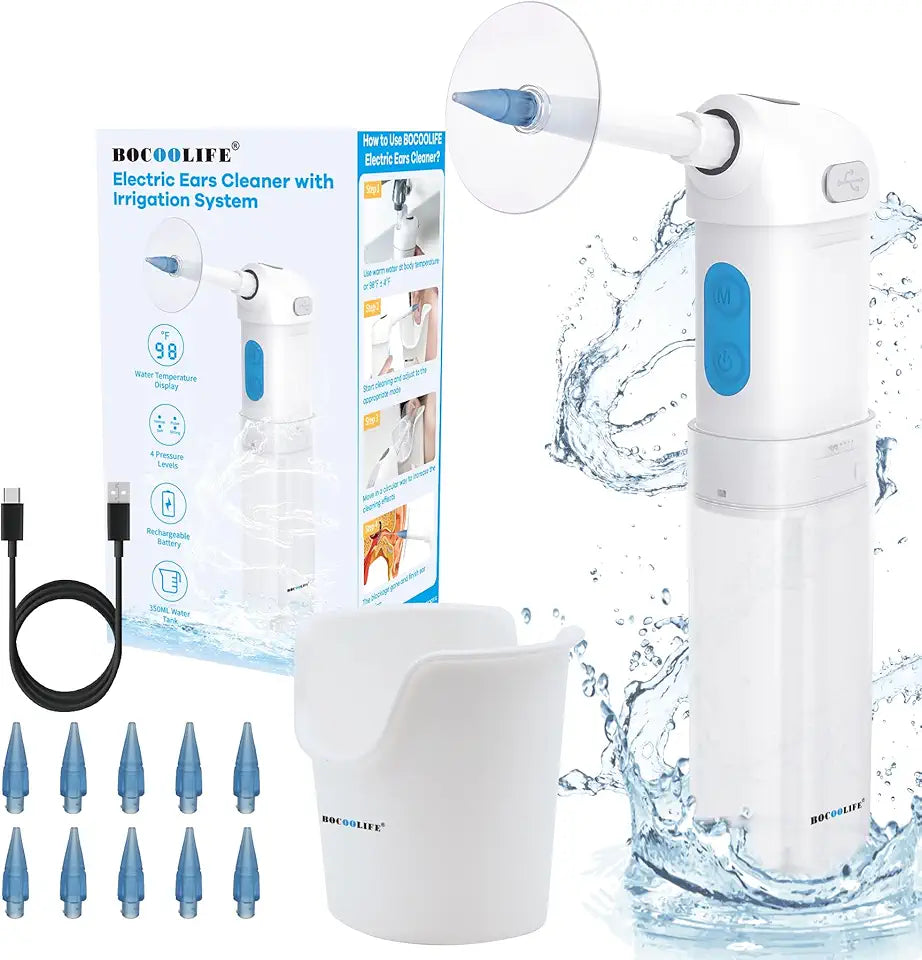 Electric Ear Cleaning Kit Waterproof 4 Water Pressure Modes 10 Tips S3249
