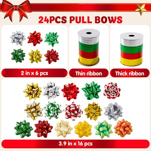 24 PCS Christmas Bows and Gift Ribbons C982