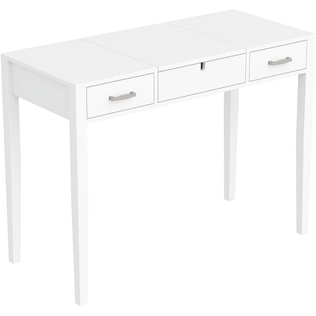 40"L 2-Drawers 1-Foldable Mirror Computer Desk/Vanity in White V808154