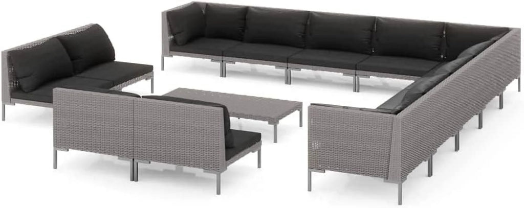 14 Piece Patio Lounge Set with Cushions Poly Rattan Dark Gray B932