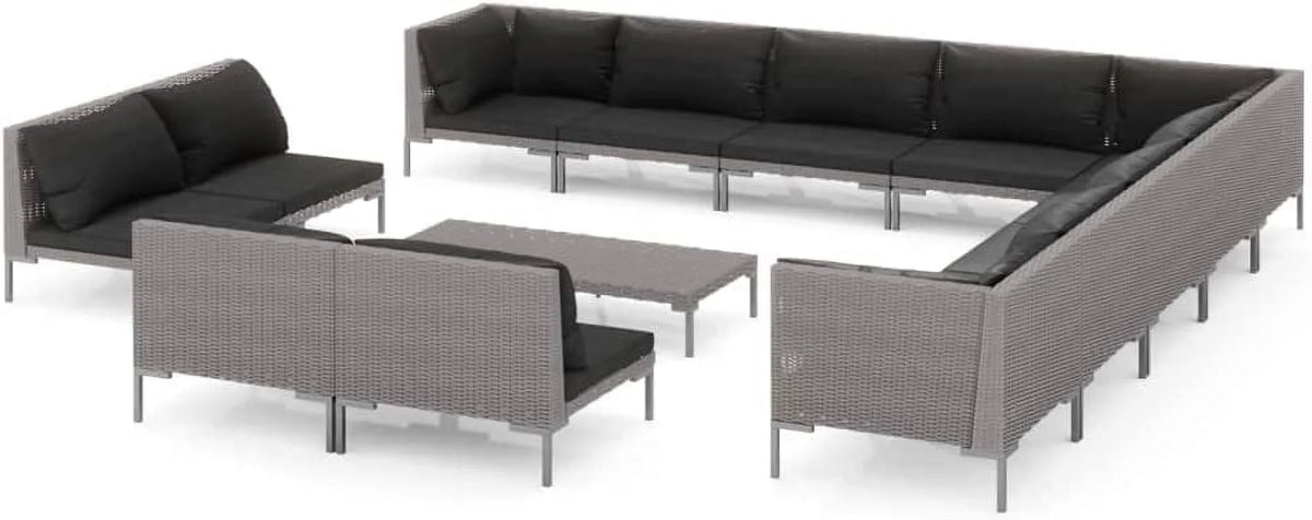 14 Piece Patio Lounge Set with Cushions Poly Rattan Dark Gray B932