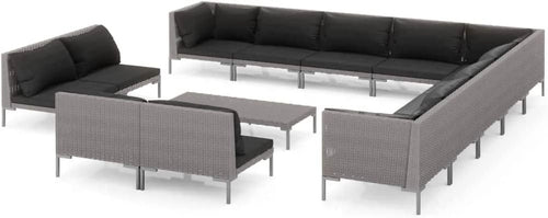 14 Piece Patio Lounge Set with Cushions Poly Rattan Dark Gray B932