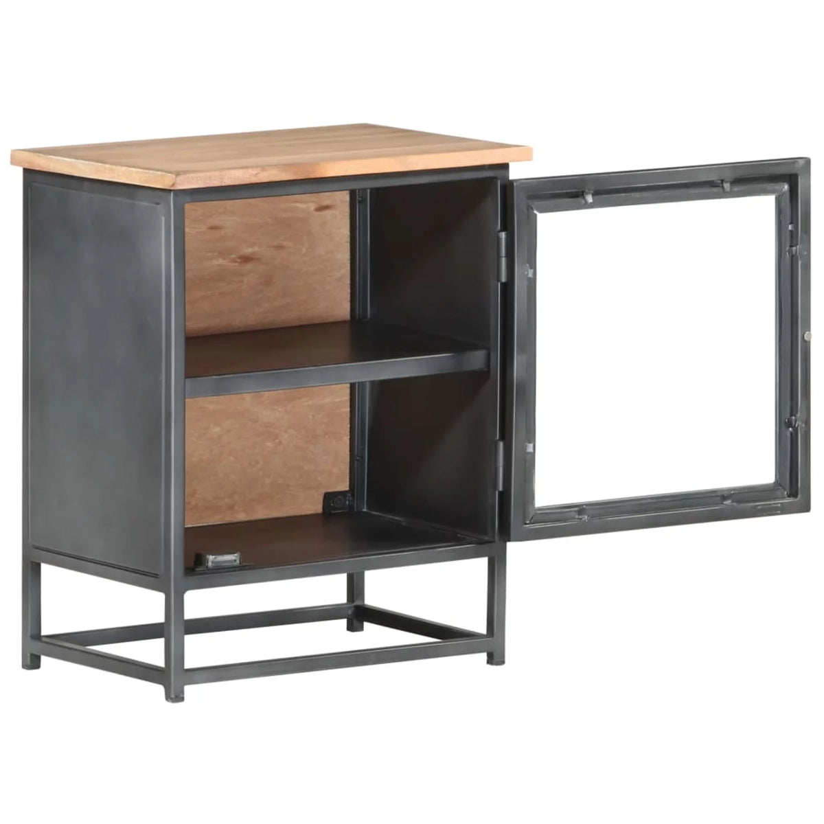 Gray Acacia Wood Bedside Cabinet with Glass Door P131