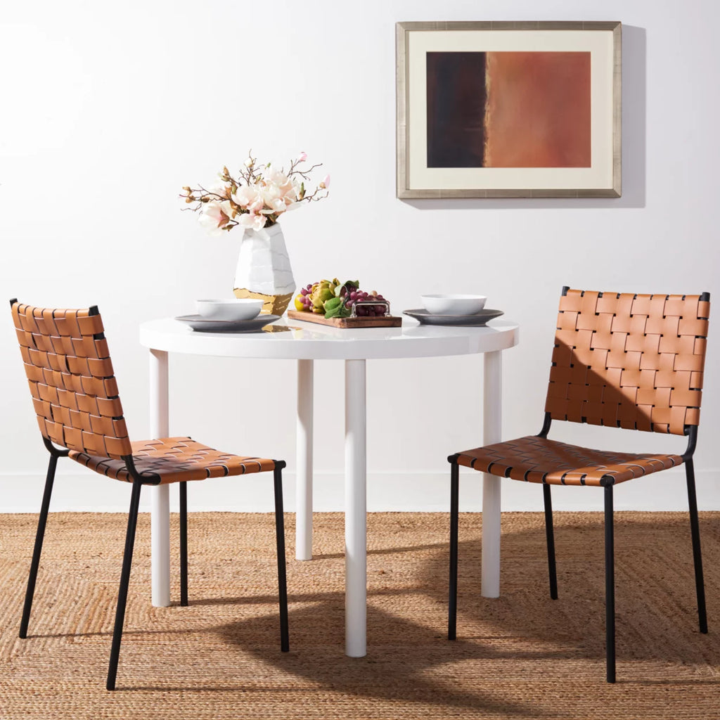 Woven Dining Chair Set of 2 Cognac Black B79872