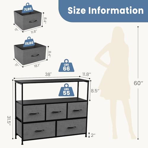 Black TV Stand Dresser with 5 Fabric Drawer Y327799
