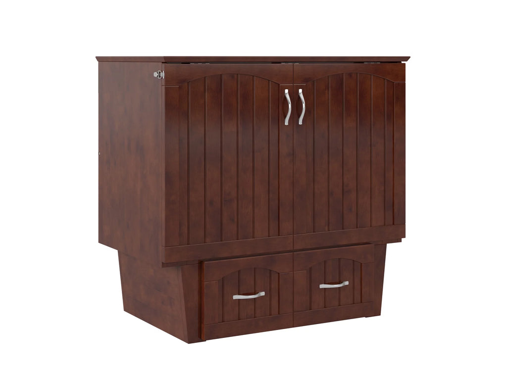 Twin Solid Wood Murphy Bed Chest with Mattress, Drawer & Charger, Walnut X716
