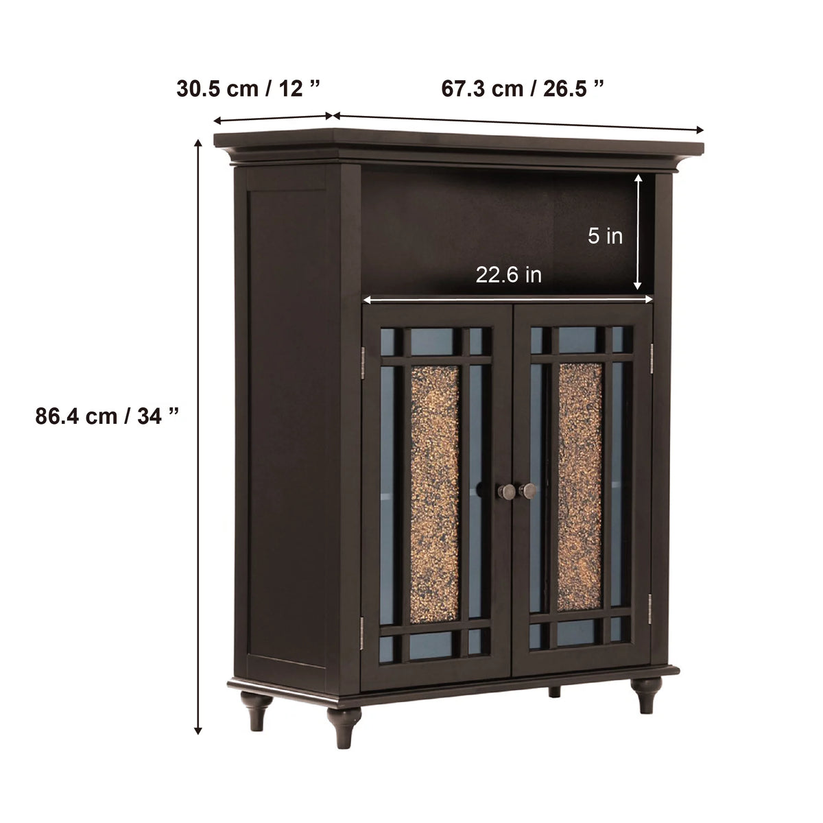 Wooden Bathroom Floor Cabinet with Glass Doors B761891