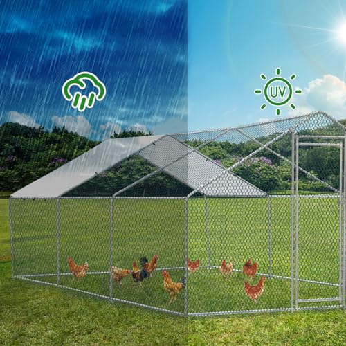 13×10 FT Metal Chicken Coop with Waterproof Cover X846077