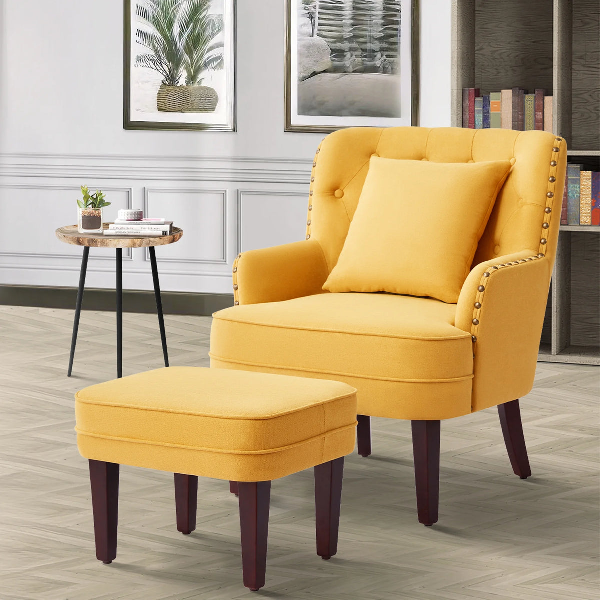 Yellow Upholstered Accent Chair with Ottoman Q2343