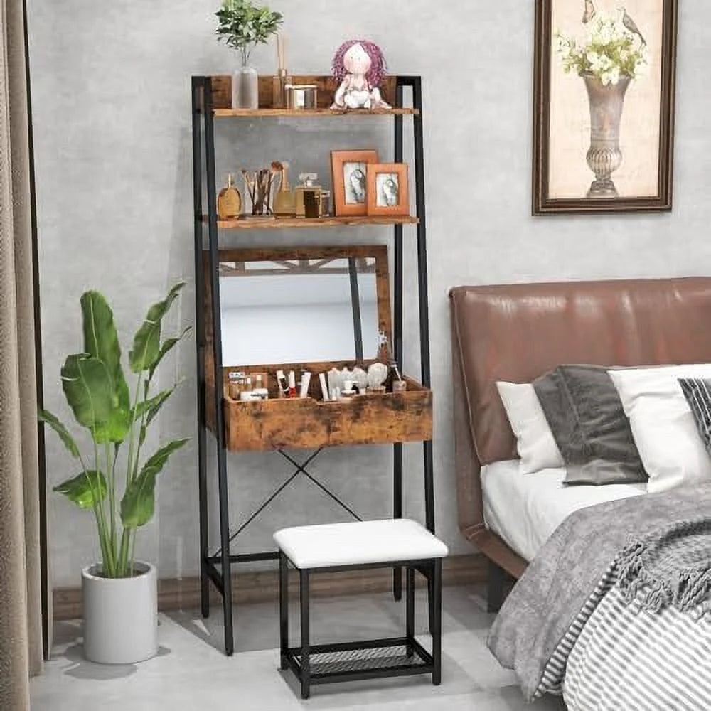 Vanity Table Set with Flip Top Mirror and Cushioned Stool N306156
