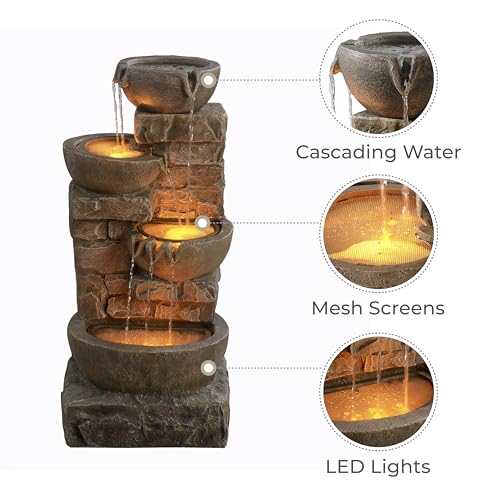 LED Outdoor Water Fountain Stone Gray M914