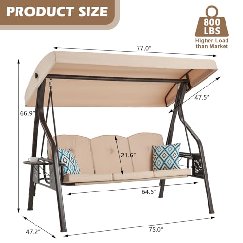 3-Seat Outdoor Porch Swing with Stand and Canopy O675