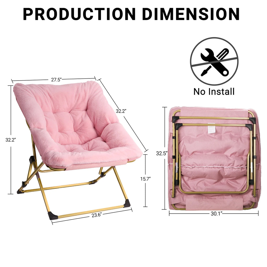 Pink Oversized Folding Faux Fur Saucer Chair U762147
