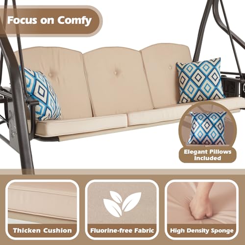 3-Seat Outdoor Porch Swing with Stand and Canopy O675