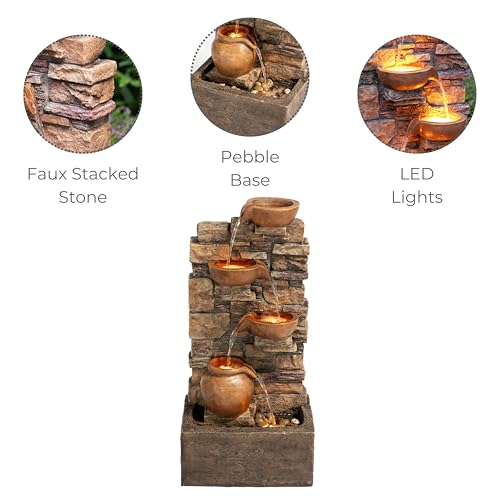 LED Outdoor Water Fountain Stone Gray M914