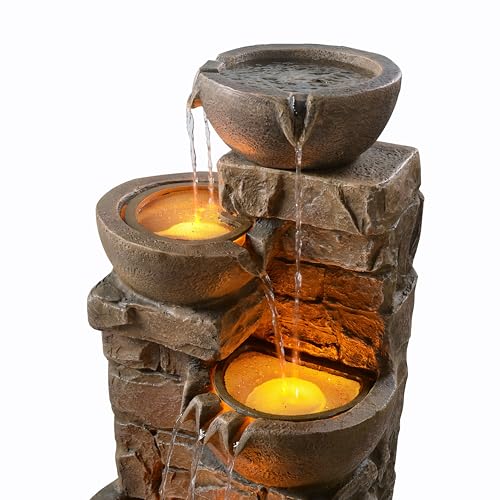 LED Outdoor Water Fountain Stone Gray M914