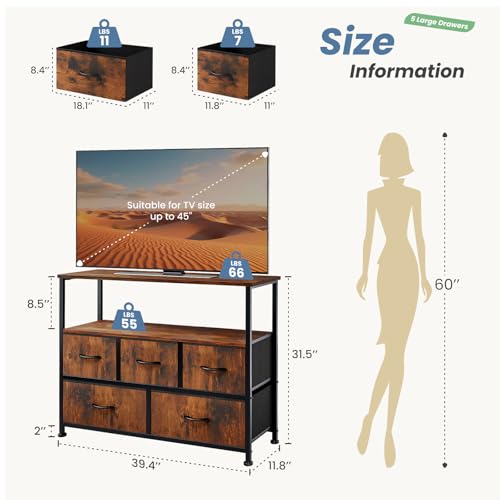Black TV Stand Dresser with 5 Fabric Drawer Y327799