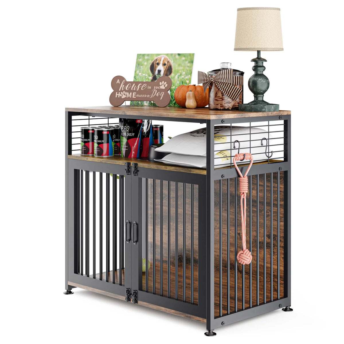 Wooden Dog Crate Furniture with Double Doors E8073