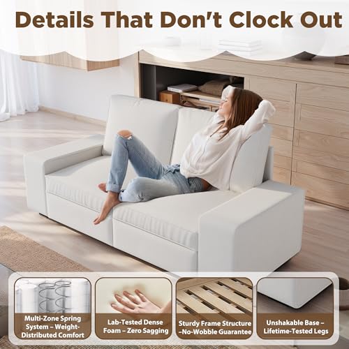 72" Beige White Velvet 2 Seater Loveseat Sofa with Removable Covers X9589