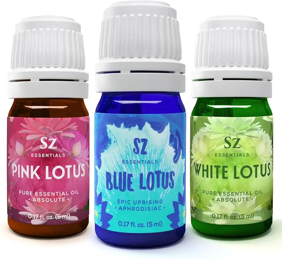 Blue Pink White Lotus Set of 3 Bottles 5ml Essential Oils V522714