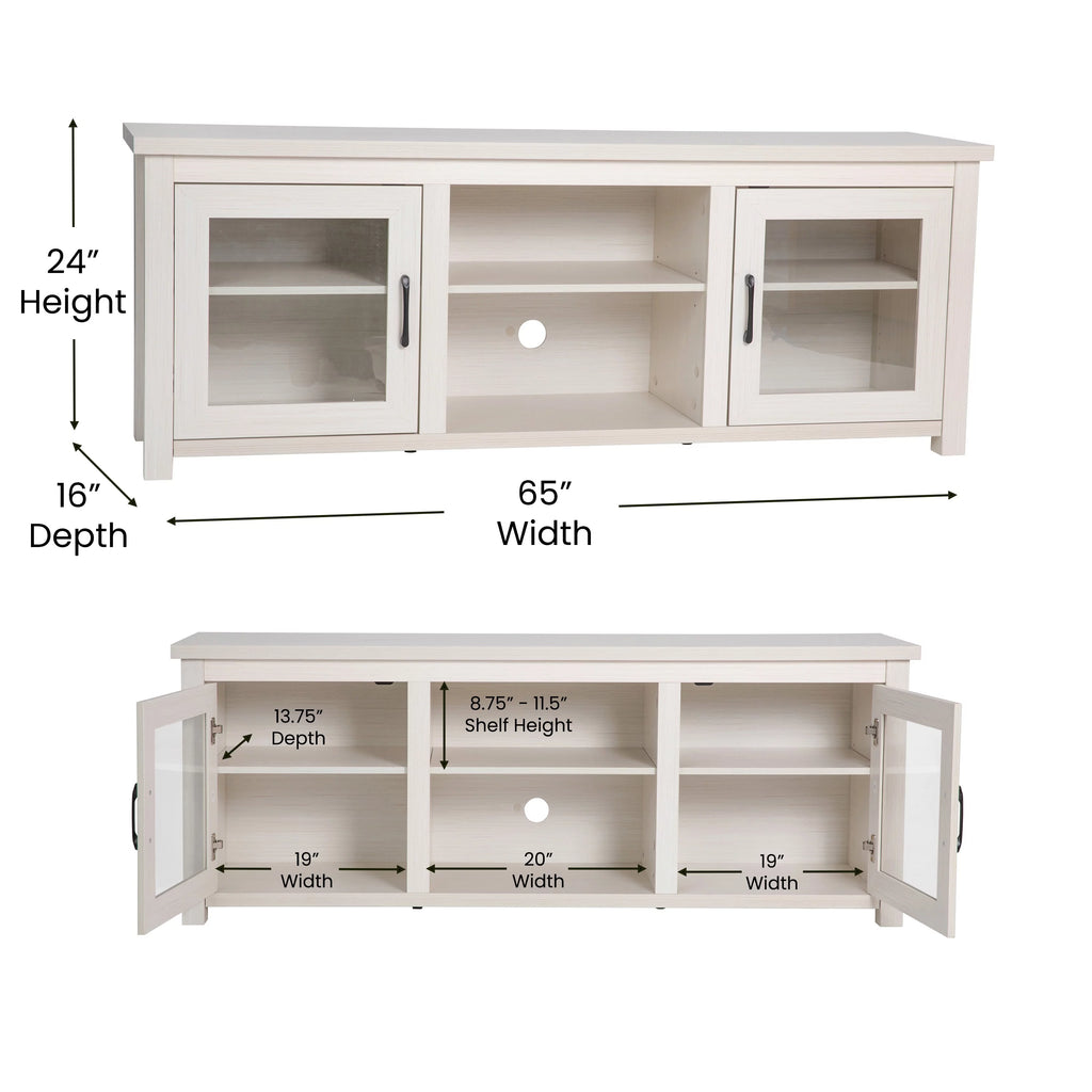 White Wash TV Stand with Glass Doors and Adjustable Shelves L393546
