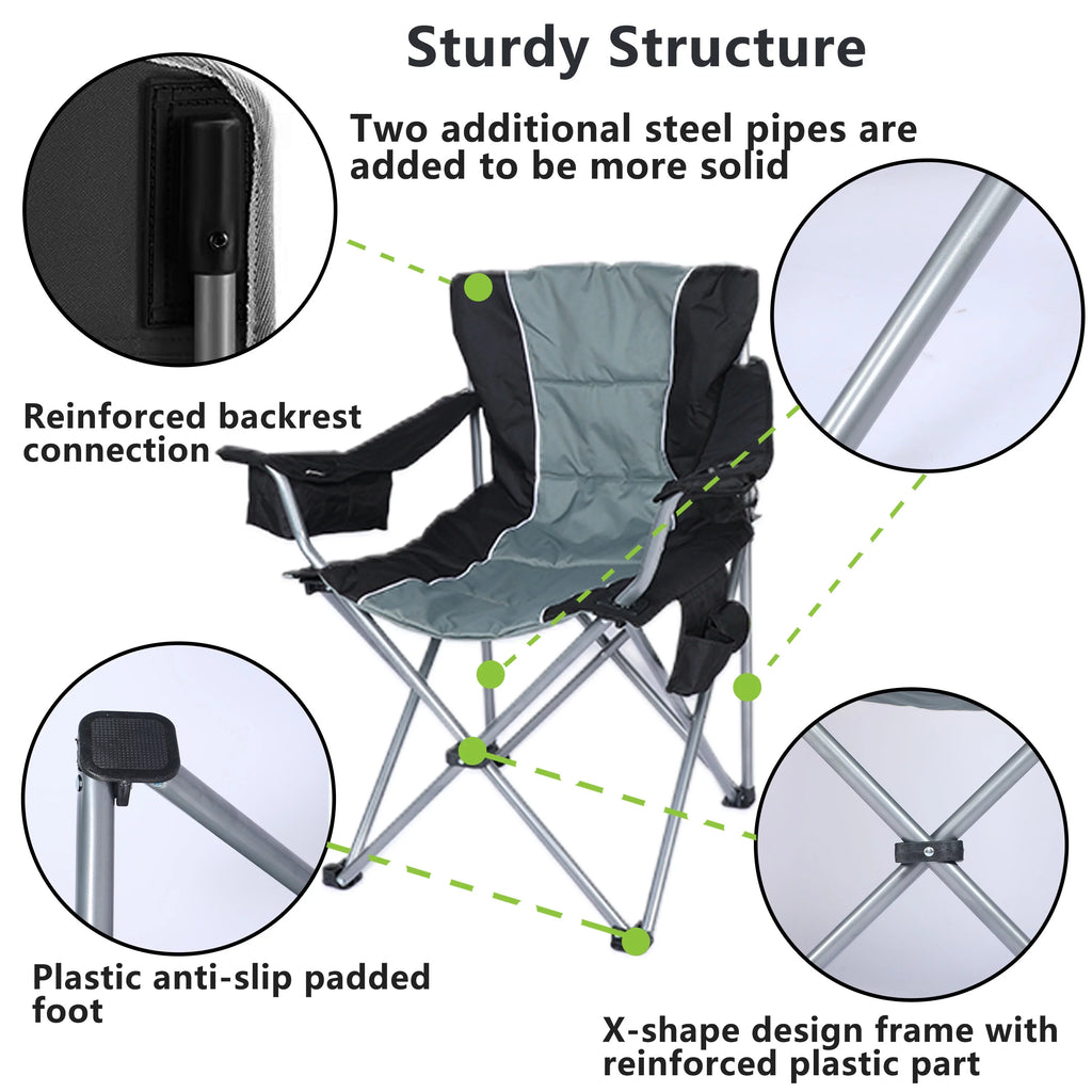Oversized Folding Camping Chair with Cup Holder and Cooler Bag G60596