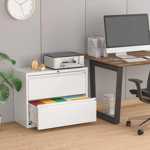 2 Drawer Metal File Cabinet with Lock White F4970