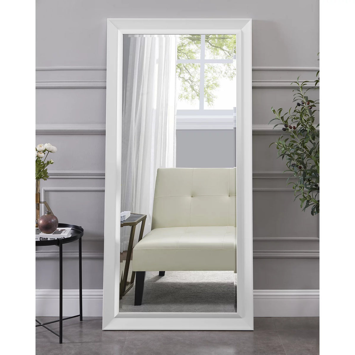 White Faux Wood Framed Full Length Mirror P7460