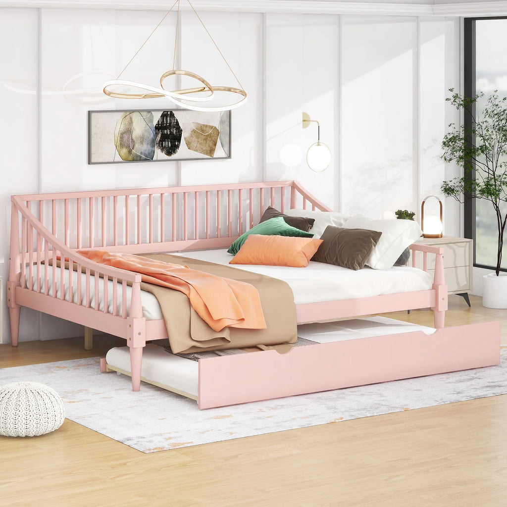 Pink Full Size Wood Daybed with Twin Trundle K97225