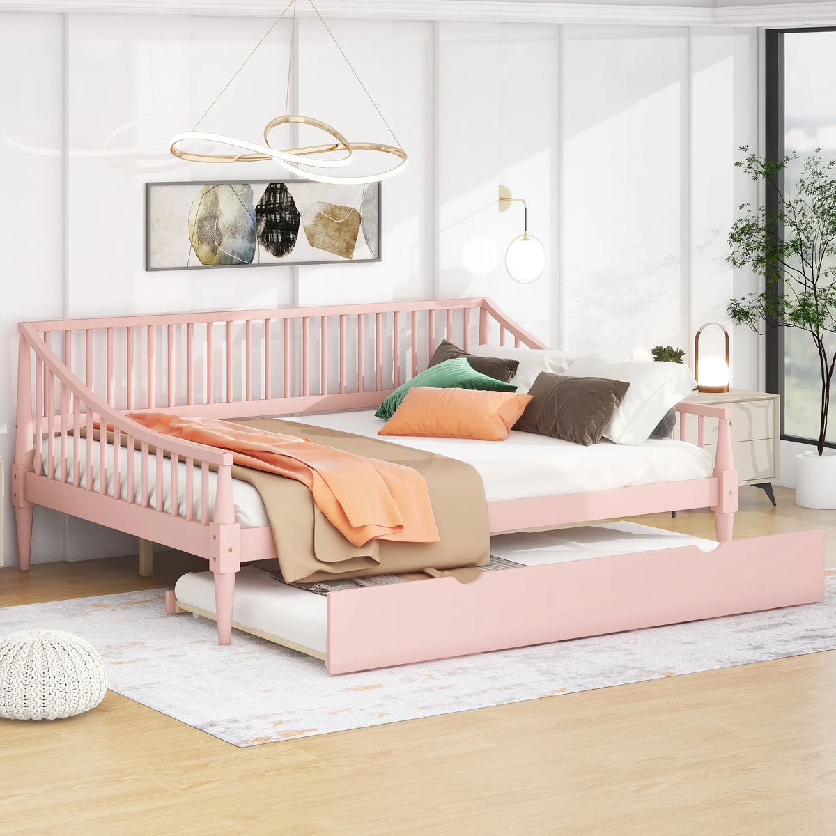 Pink Full Size Wood Daybed with Twin Trundle K97225