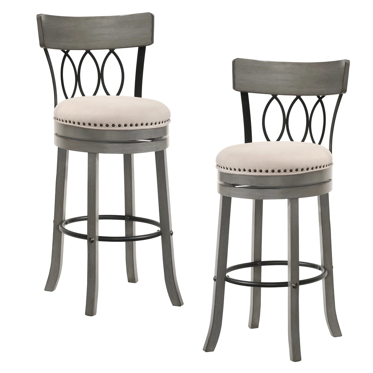 Solid Wood Swivel Barstool Set of 2 Gray C375502