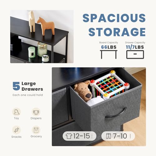 Black TV Stand Dresser with 5 Fabric Drawer Y327799