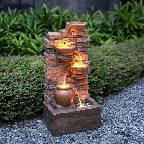 LED Outdoor Water Fountain Stone Gray M914