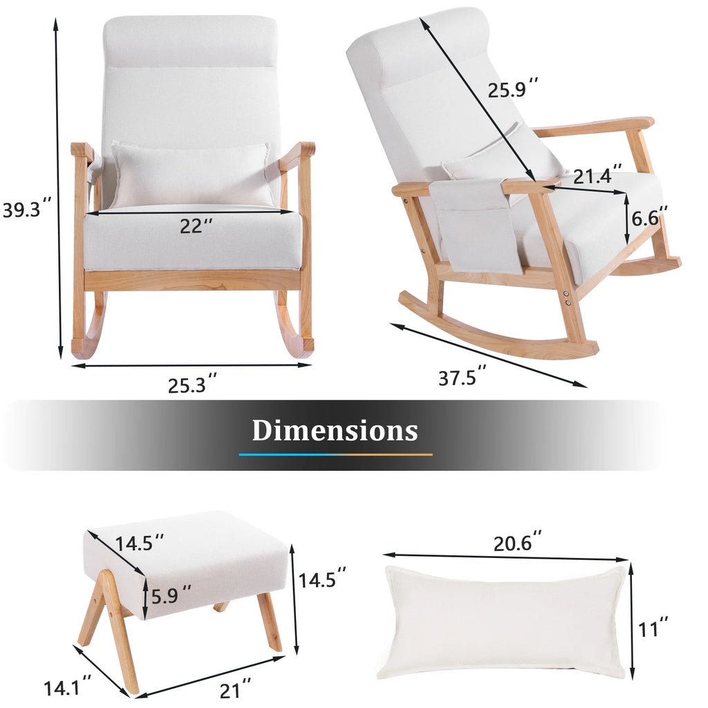 Upholstered Rocking Chair with Ottoman and Pillow J35898