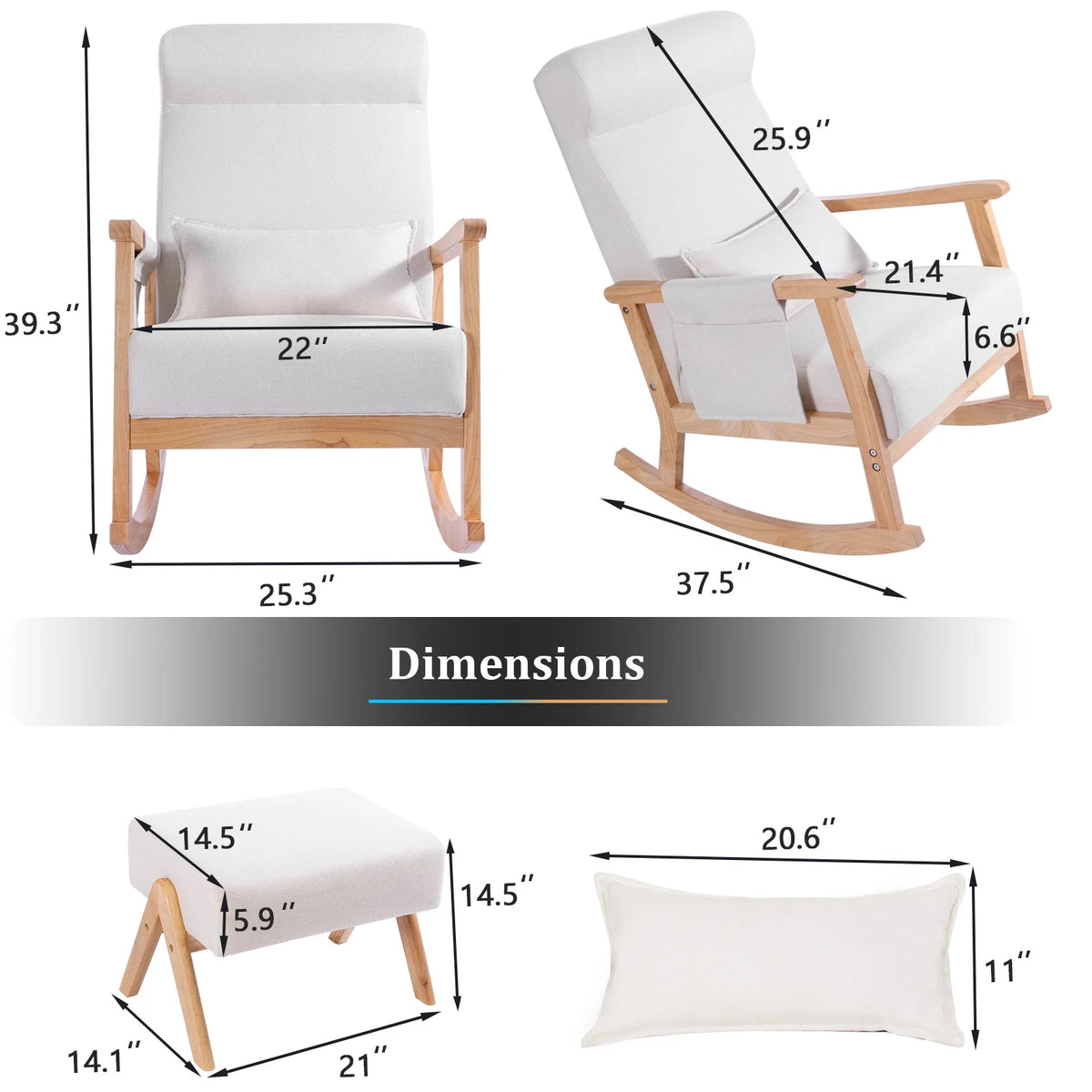 Upholstered Rocking Chair with Ottoman and Pillow J35898
