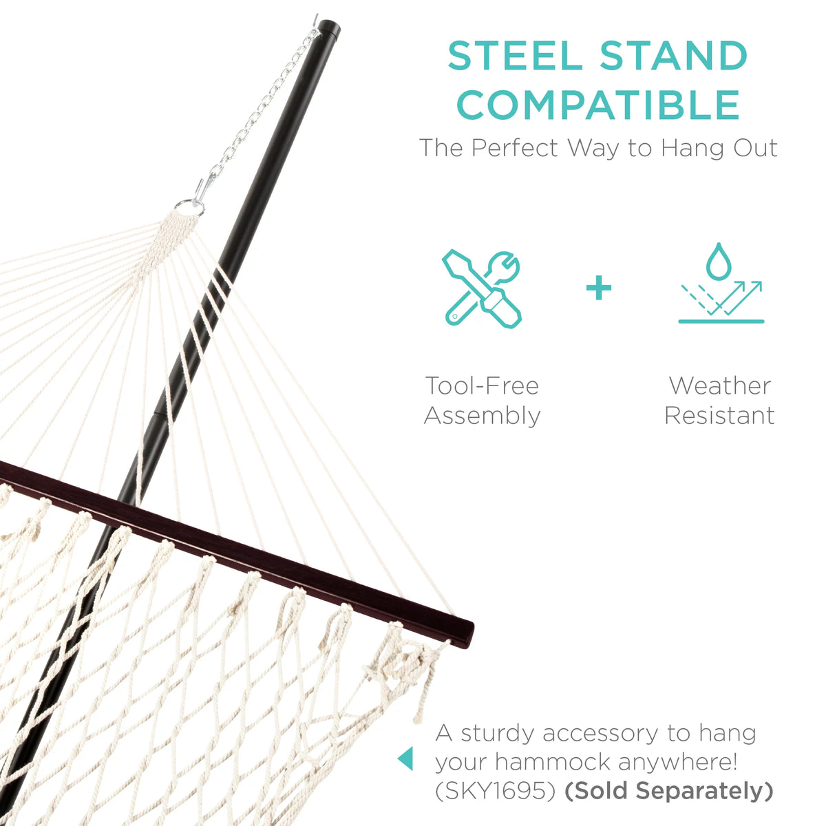 2-Person Woven Cotton Rope Double Hammock with Spreader Bars N2648