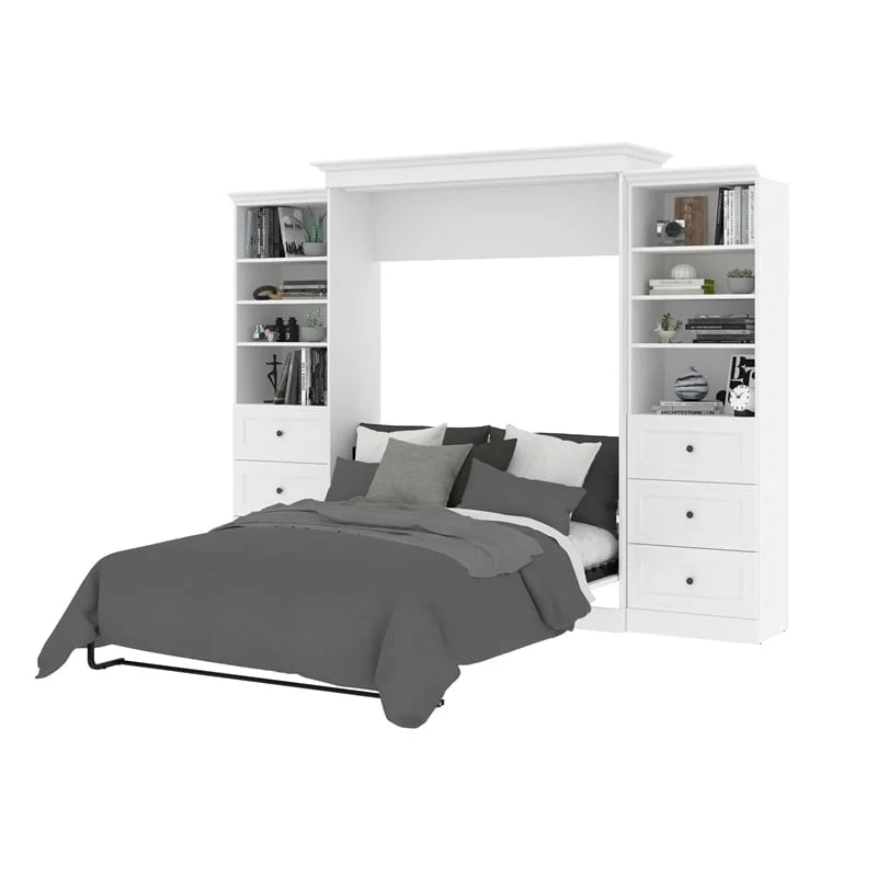 Queen Murphy Bed with 2 Organizers and Drawers in White U13082
