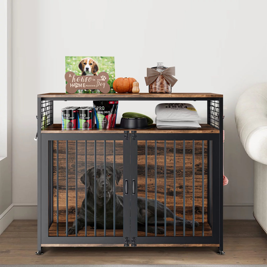 Wooden Dog Crate Furniture with Double Doors E8073
