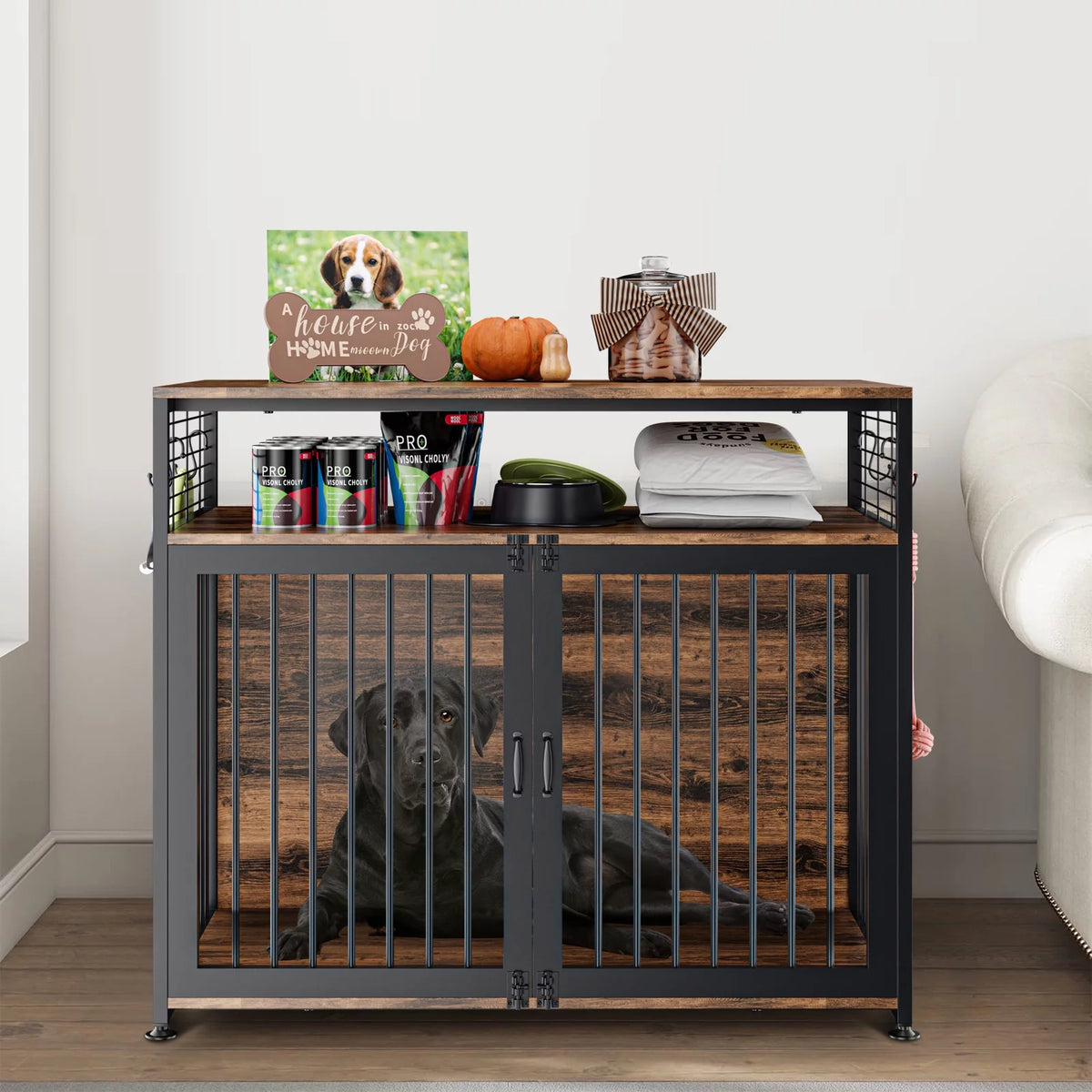 Wooden Dog Crate Furniture with Double Doors E8073