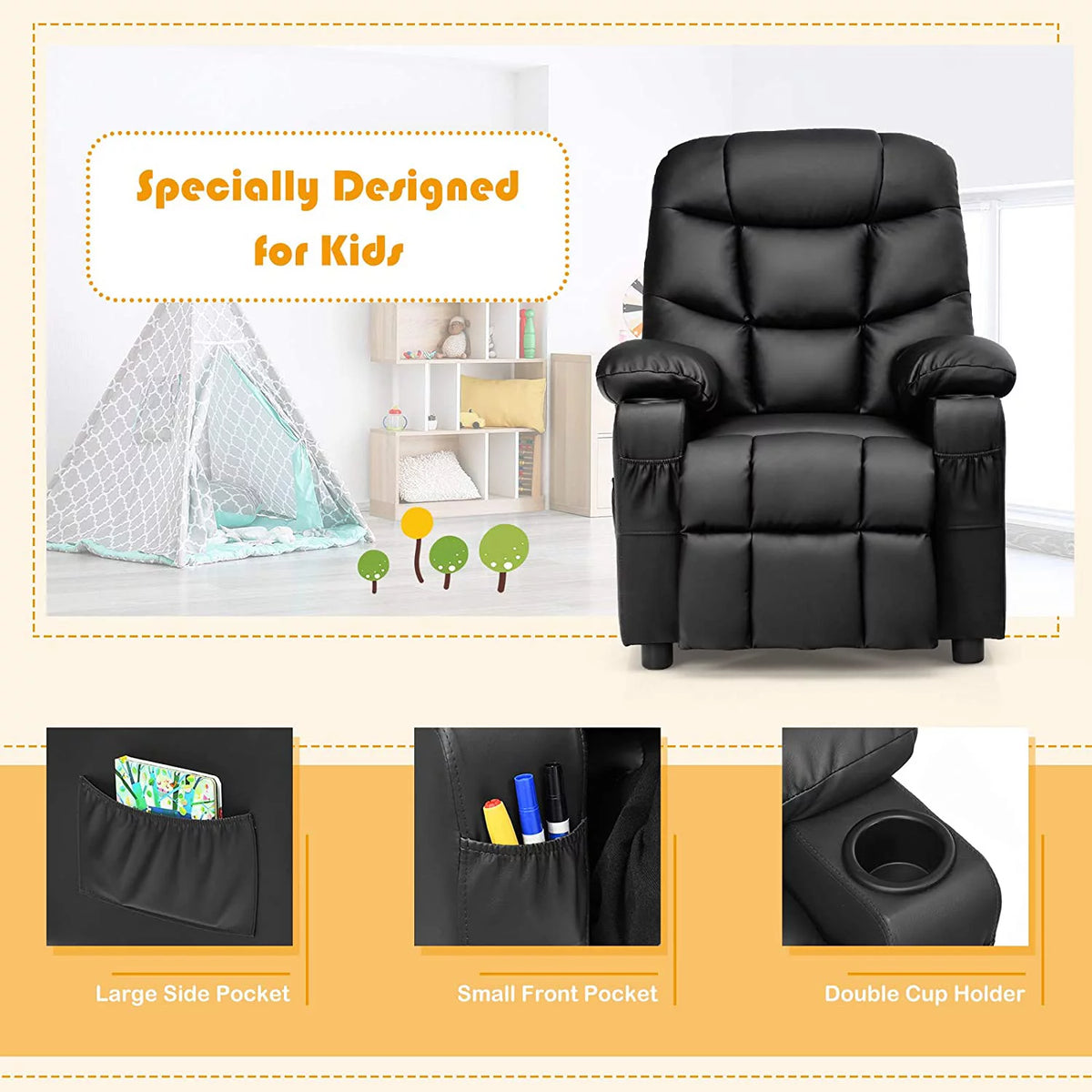 Kids Recliner Chair with Cup Holder F7342