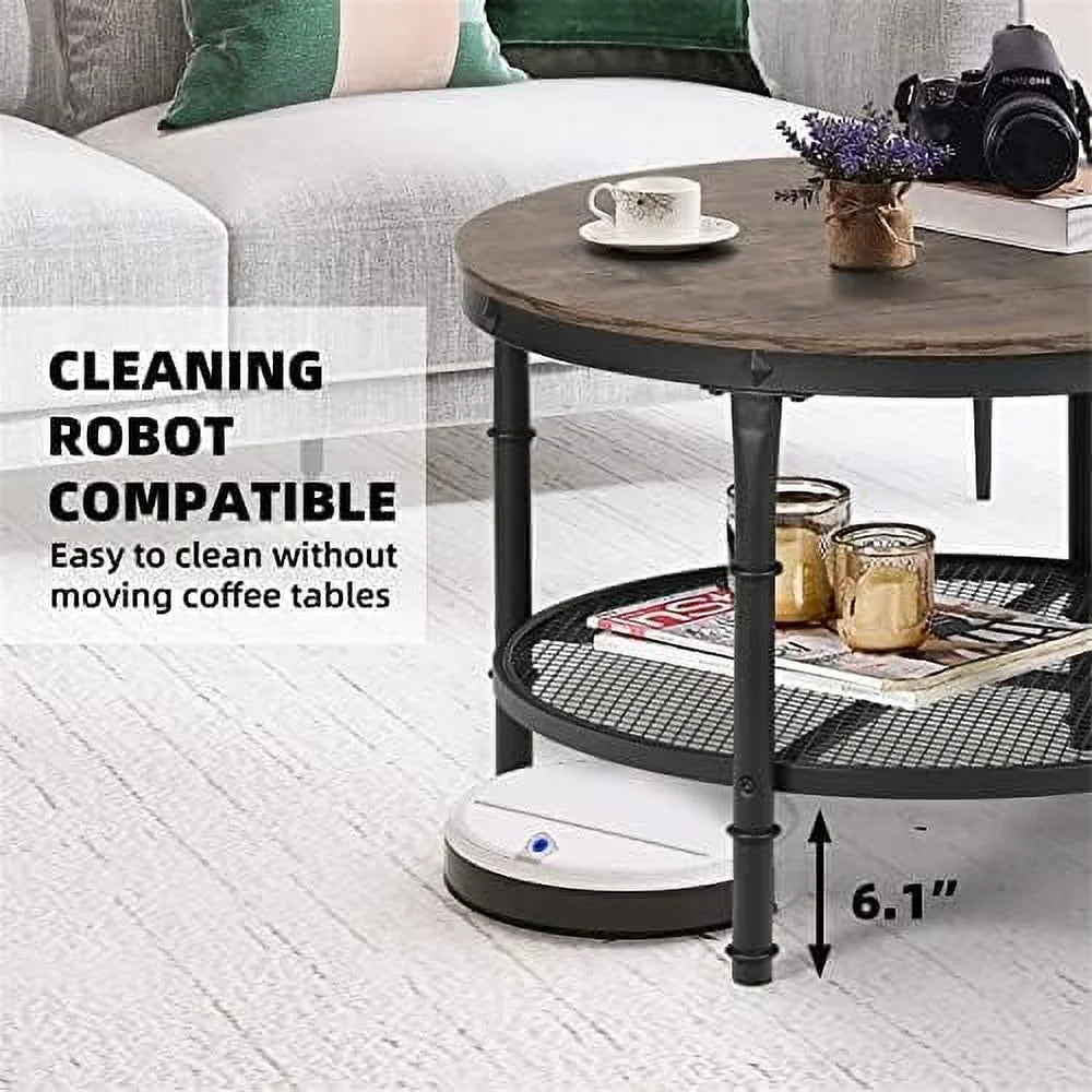 Small Round Coffee Table with Rustic Wood and Metal Legs C2876