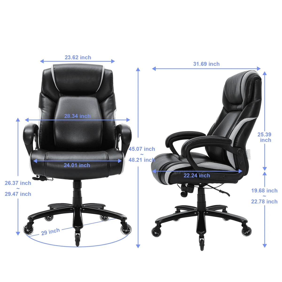 High Back 400 lbs Leather Executive Office Chair with Lumbar Support D126
