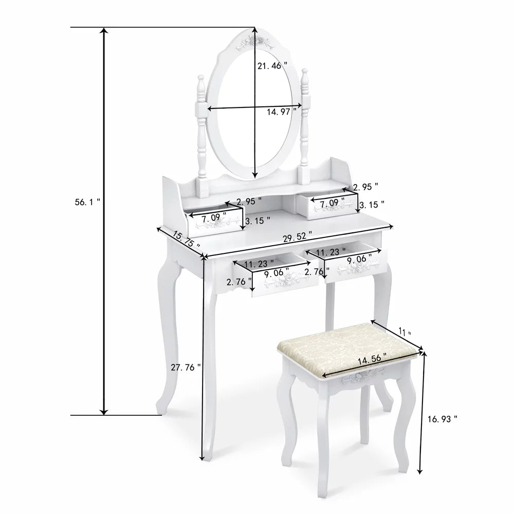 White 4 Drawer Vanity Table with Removable Mirror N571797