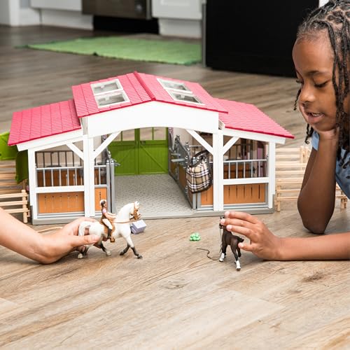 Horse Toy Playset with Rider, 2 Horses, Barn and Farm Figurine Accessories Y254